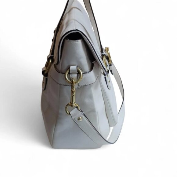 Coach Campbell Eva Flap Satchel White Leather Tote - Picture 6 of 12